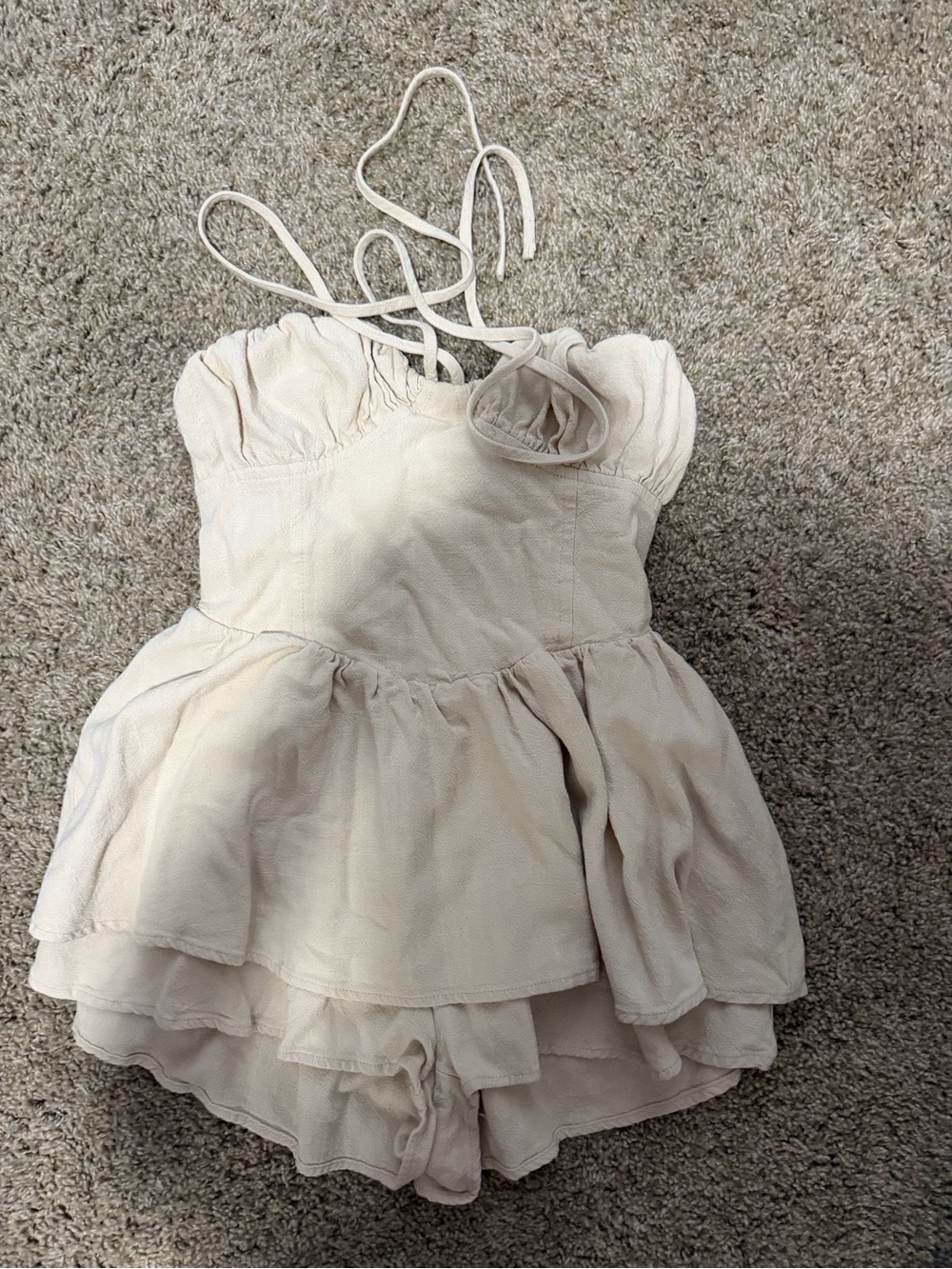 Estelle Positano Cream Ruffled Halter Romper